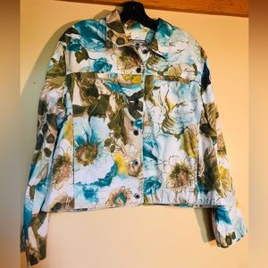 CARIBBEAN JOE Jean Jacket Floral Print Long Sleeve Button Down
